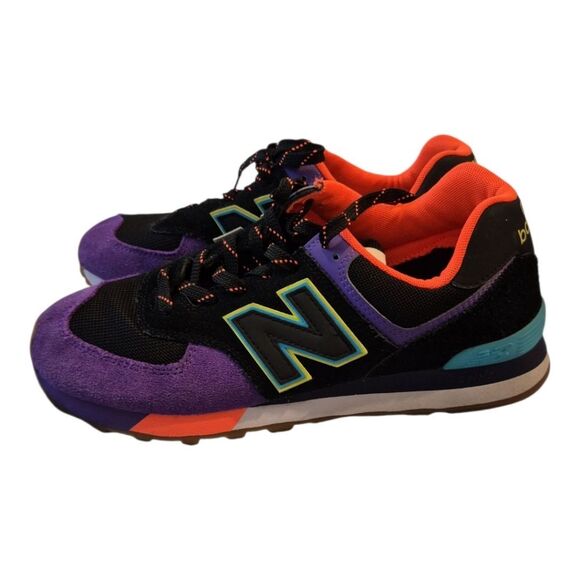 New Balance 574 Rare Retro Look ML574PT2 Black Purple Sneakers Shoes 8.5 Men - Picture 3 of 12